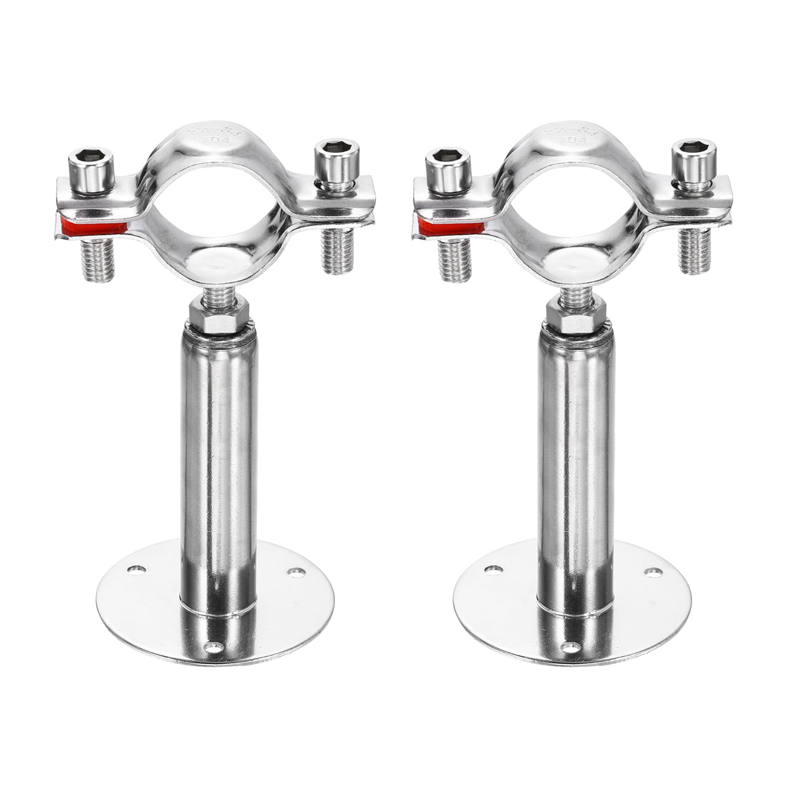 sourcing map 2pcs Wall Mount Ceiling Mount Pipe Supports 304 Stainless Steel Adjustable Pipe Bracket Clamp for OD Pipe 1.3"-1.3" (32-34mm) Adjustable Height 100-150mm