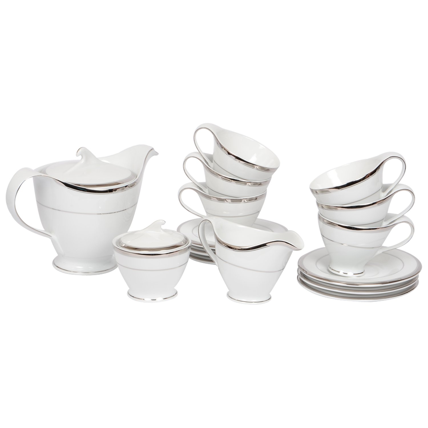 Buy Decorium Porcelain White Colored 17 Pieces of Tea Set by Trade 
