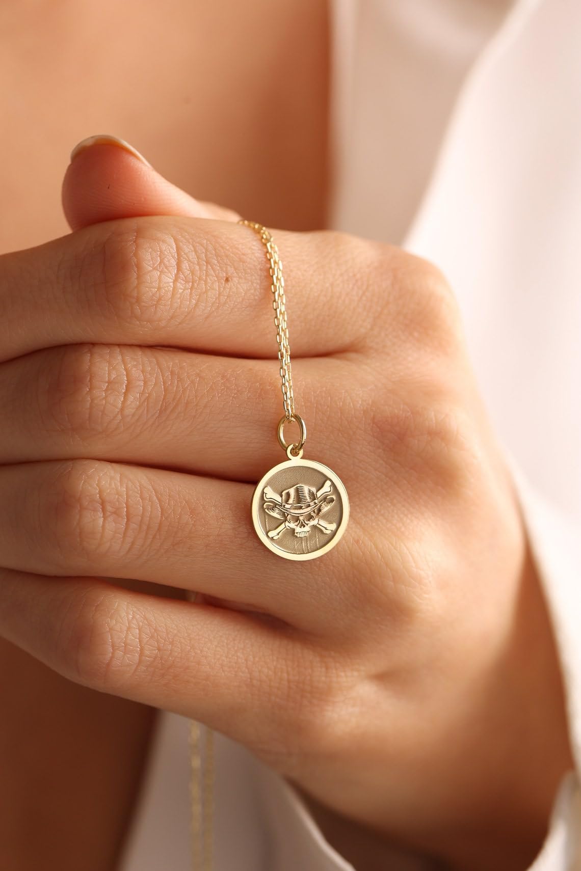 Collana con ciondolo a forma di teschio da cowboy color oro |LK_NLC_01315
