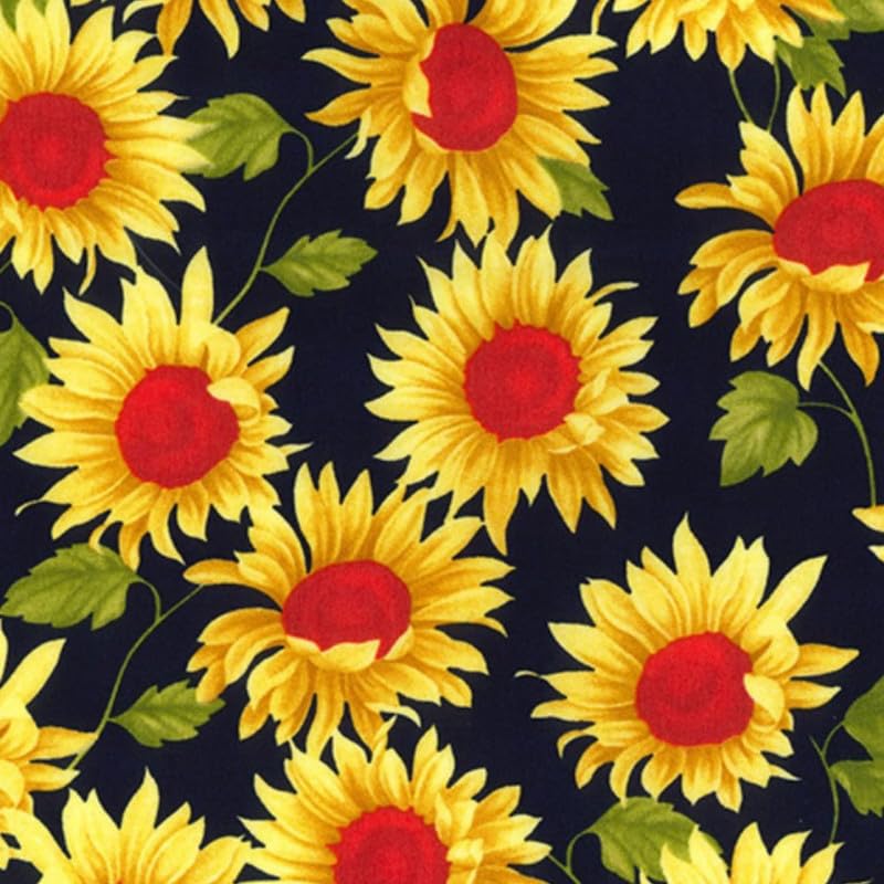 Rose & Hubble Floral Designs Medium & Large 100% Cotton Poplin Fabric - Navy Sunflowers