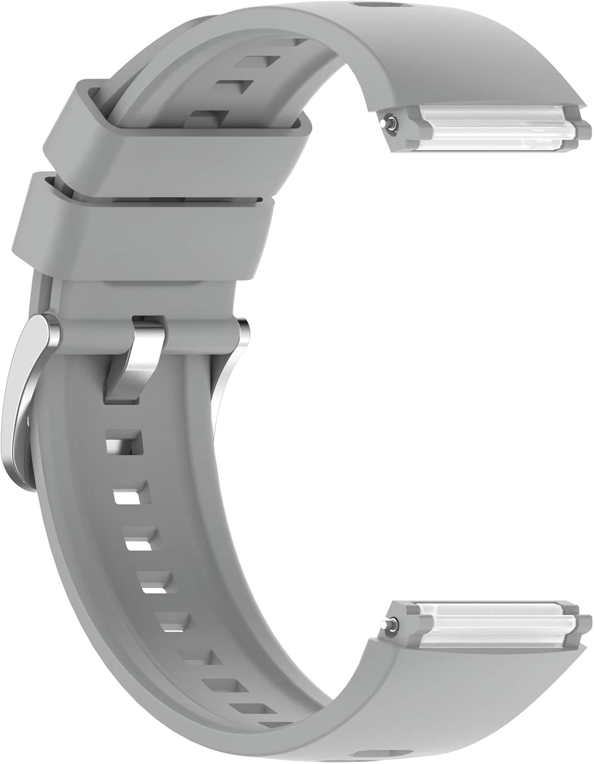 Close-up of the quick-release pin mechanism on a grey silicone smartwatch band