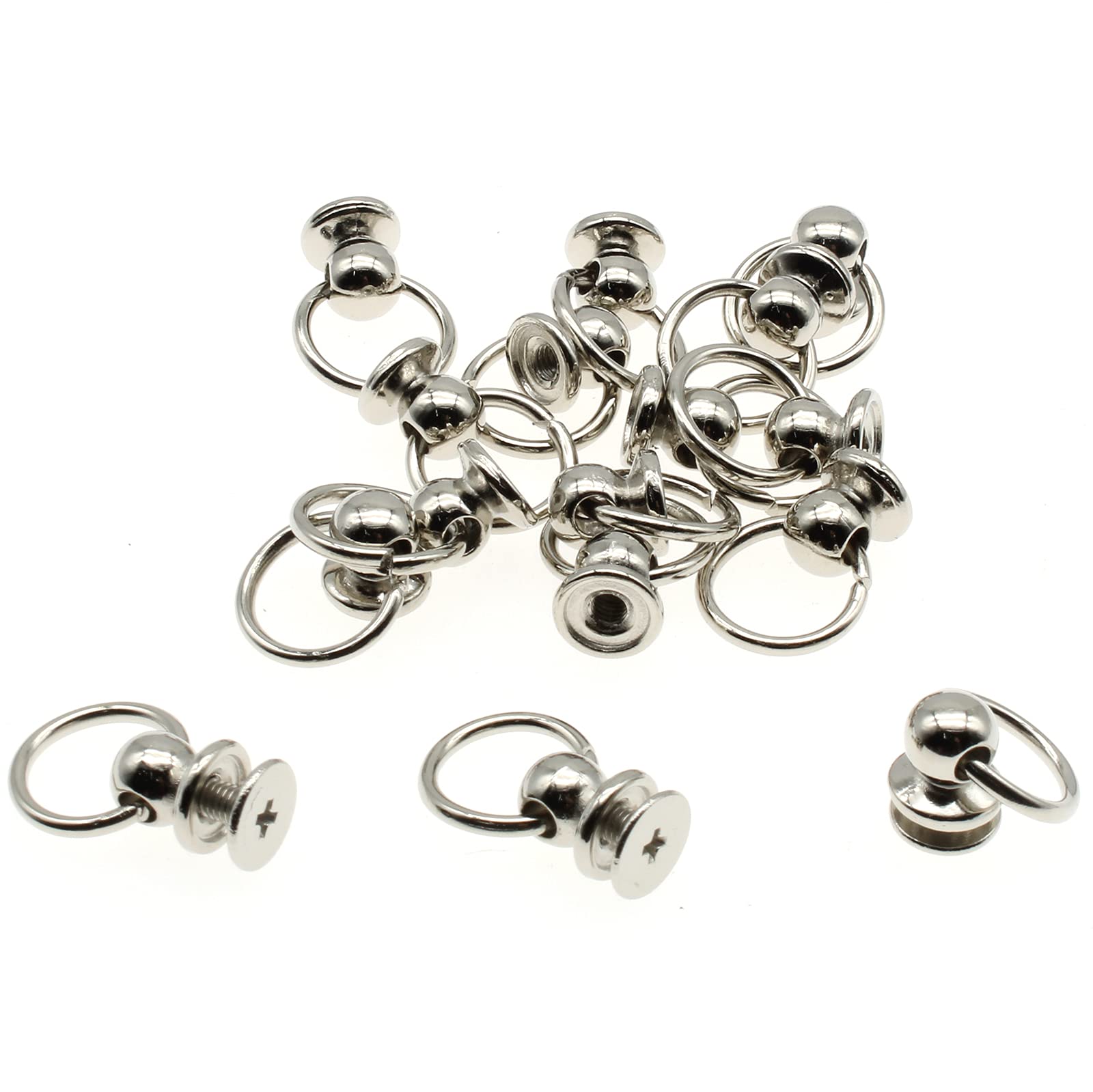 60 Stück Schraubnieten Mit O-Ring – 8 Mm, Silber, Für Lederhandwerk, Mit Mini-Schraubendreher