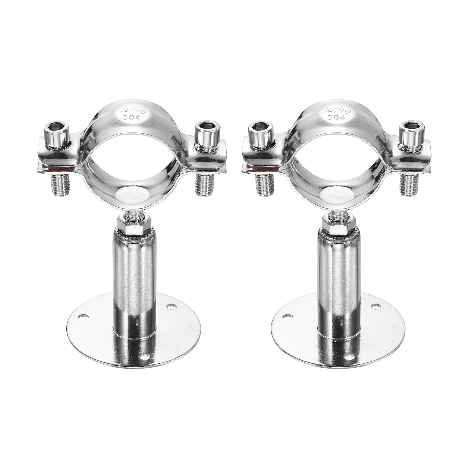 sourcing map 2pcs Wall Mount Ceiling Mount Pipe Supports 304 Stainless Steel Adjustable Pipe Bracket Clamp for OD Pipe 1.5"-1.6" (38-40mm) Adjustable Height 50-100mm