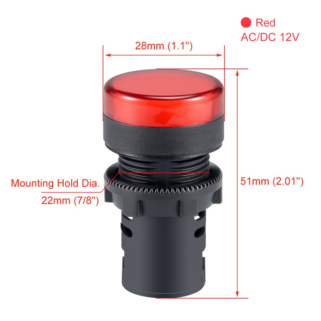 Luz Piloto LED Roja Sourcing Map - 12V AC/DC - Agujero 22mm - Pack De 10 - Para Cuadro Eléctrico, Maquinaria, Proyectos DIY