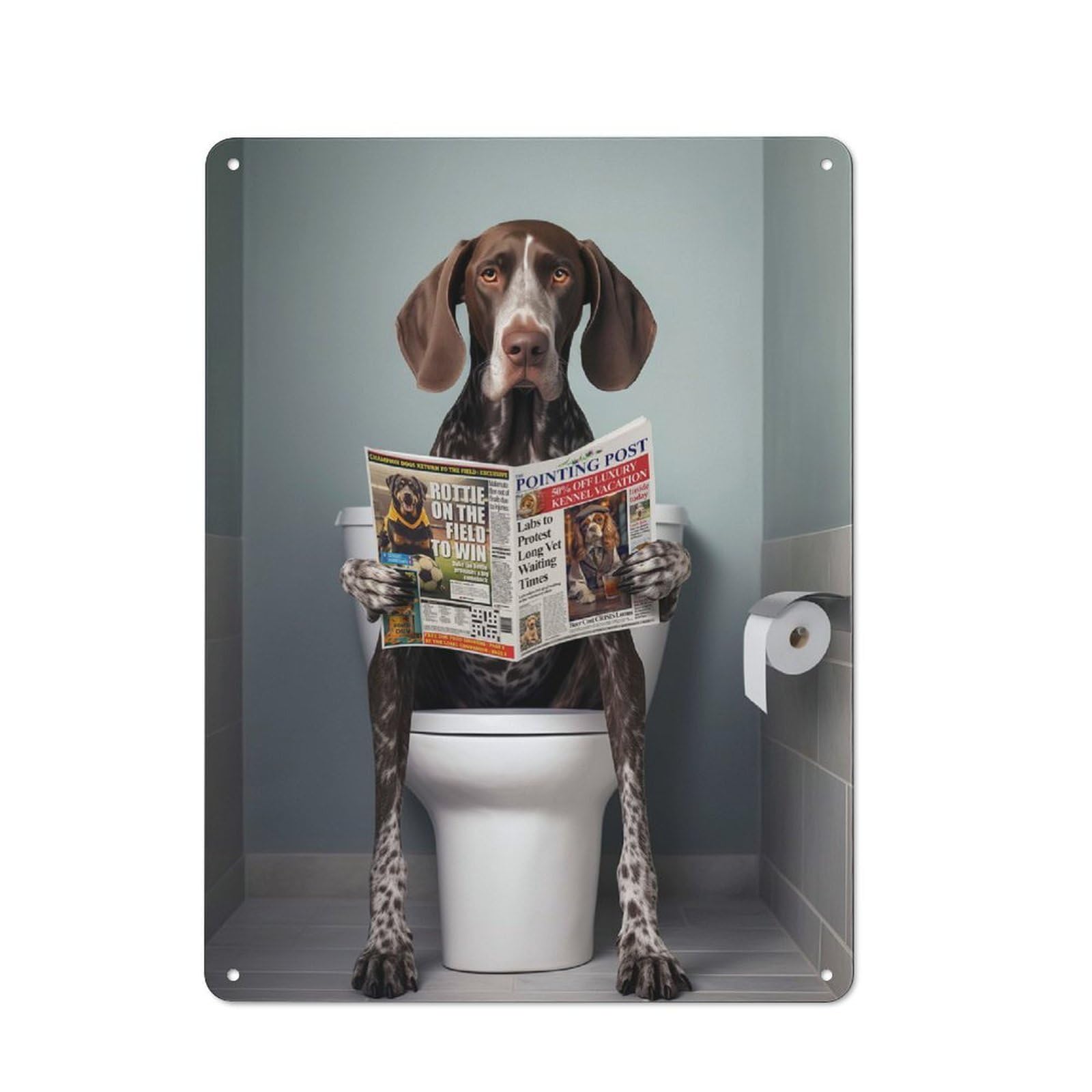Junmoney German Pointer On Toilet Retro Metal Wall Sign 40X30cm For Man Cave Or Games Room, A Housewarming Gift For Games Room Collectors
