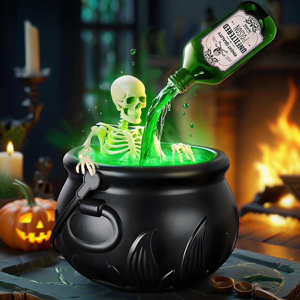 Kobona 25Cm+40Cm Halloween Witch Bucket, Skeleton Potion Witches Cauldrons - Diy Cauldron With Magic Floating Potion Bottles & Diffuser, Trick Or Treat, Halloween Cauldron Decor