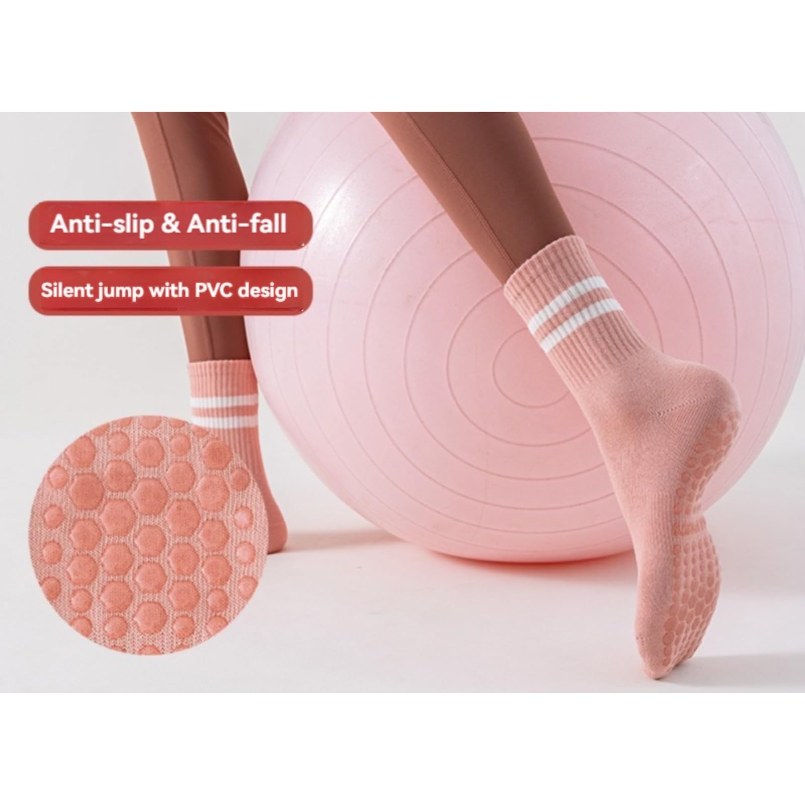 YSZC Mid-Calf Yoga Socks Pilates Socks for Women & Men - Pure Cotton, Non-Slip, 4 Pairs with Multi Colors (pink), Medium