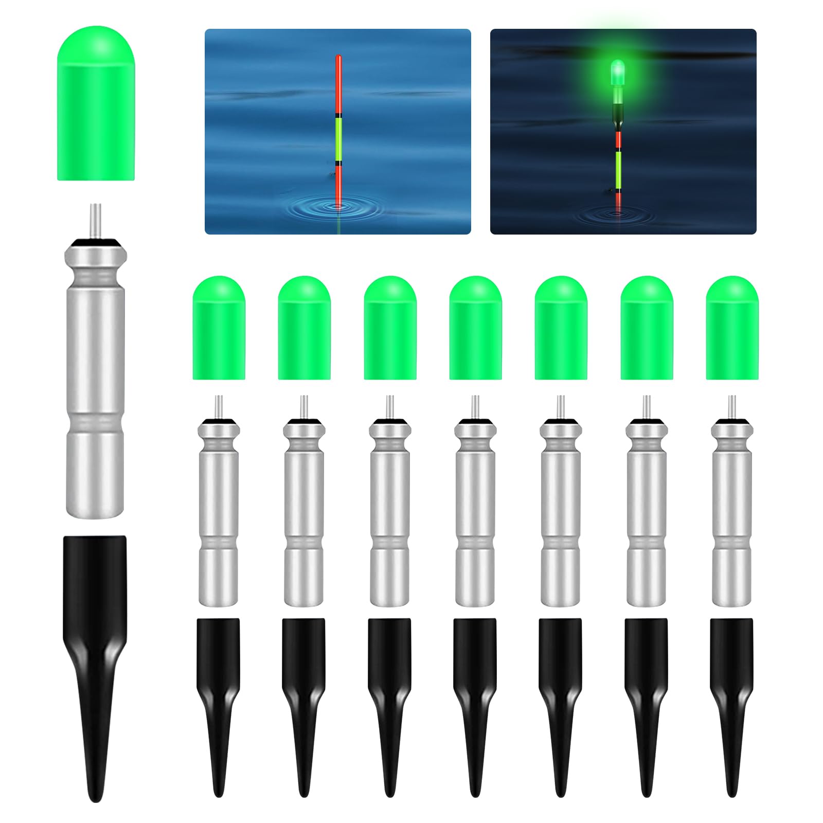 Bordeag 8 Pezzi di Galleggianti Led per Pesca, Luci per Canne da Pesca Notturna, Galleggianti Led per Pesca, Caricabatterie per Galleggianti da Pesca, Luci Led per Pesca Notturna, Galleggianti per