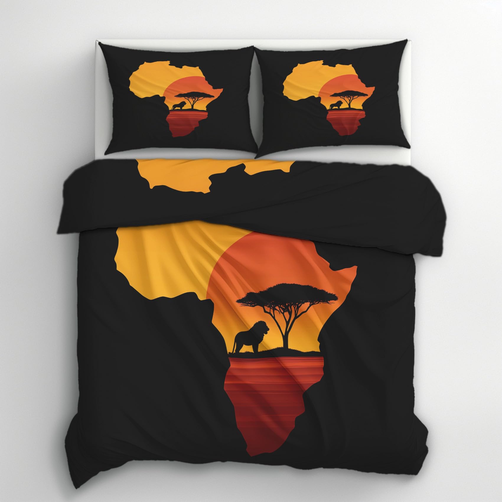 Bettwäsche 200x220 Afrikanische Sonnenuntergang Design, 3teilig - Afrikanische Safari Wildtier Bettbezug und 2 Kissenbezug 80x80, Wendebettwäsche, Schlafzimmer Deko, mit Reißverschluss SD-1325
