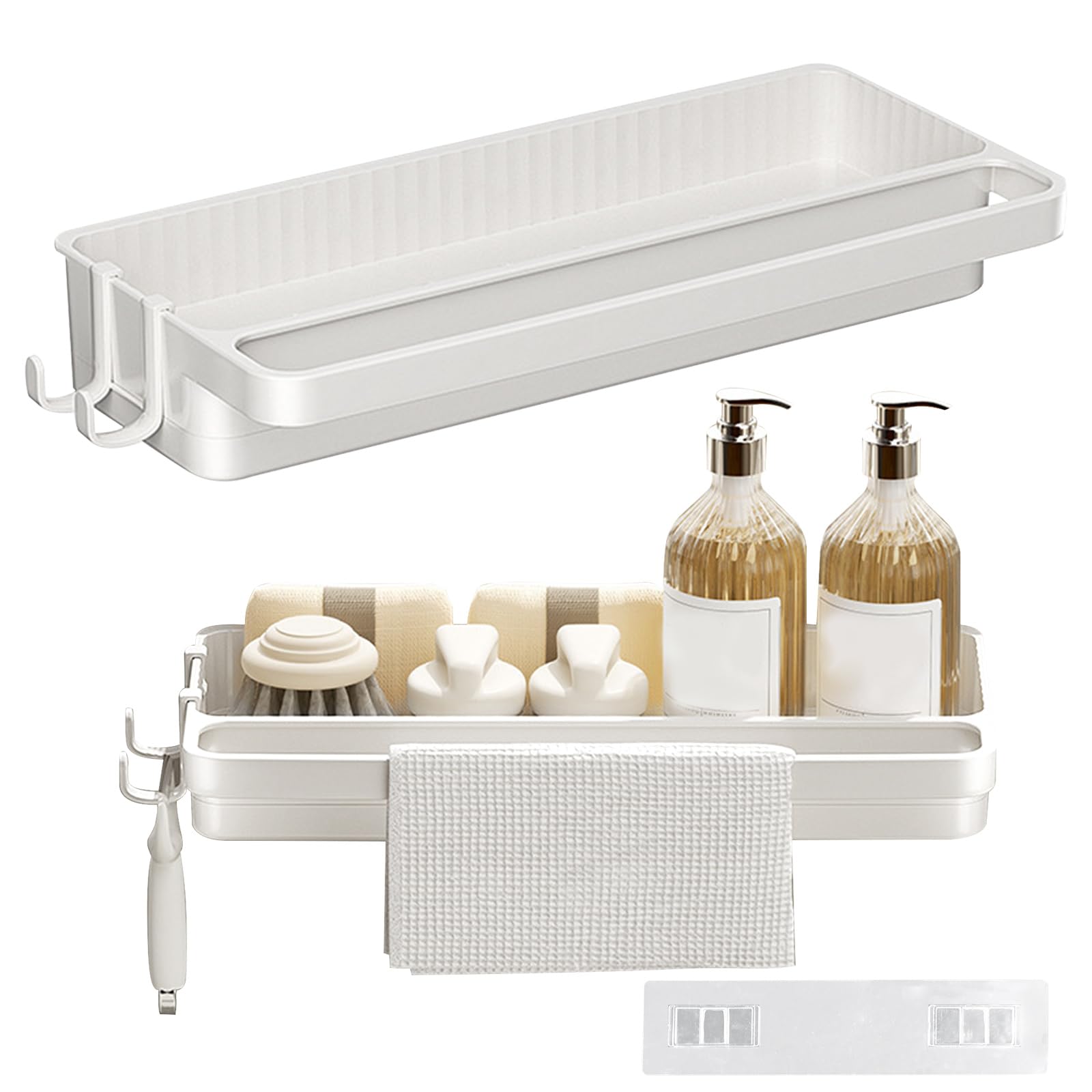 xtemtoamz Spülbecken Organizer Wand, Küchenorganisation Spüle, Küchenablage Ohne Bohren, Spülutensilien Aufbewahrung für Küchenzubehör Schwamm Bürste Spülseife, Spülbecken Organizer Weiß Küche, Haushalt & Wohnen