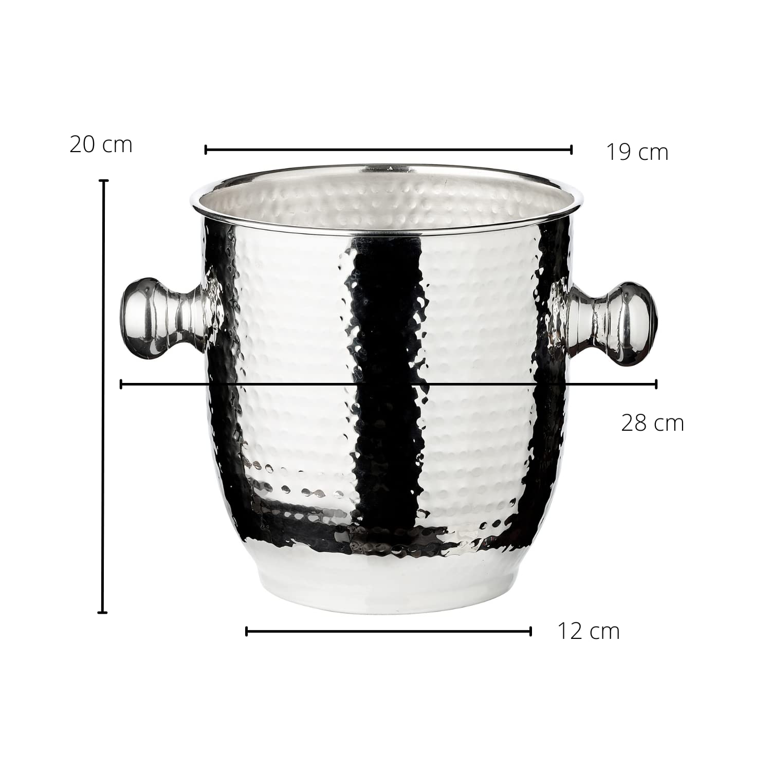 EDZARD Champanera Alto (H 22 cm, Ø 20 cm), plateada, martillada, con asas, para 1 botella – enfriador de vino, enfriador de botellas, cubitera