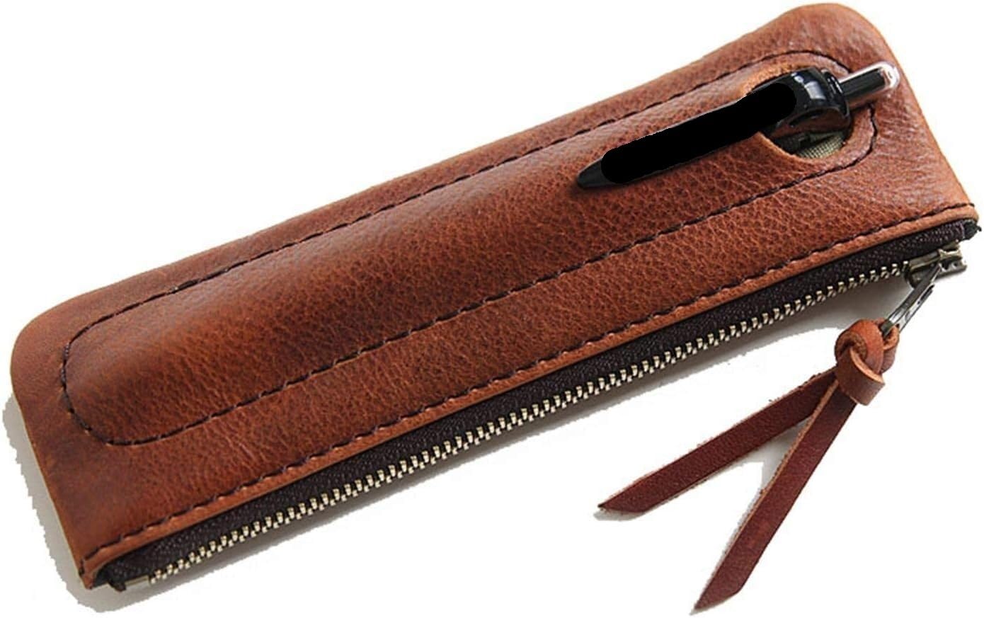Skórzany piórnik, mały ołówek, Skórzany piórnik biurowy zapinany na zamek wielokolorowy 17x5x1cm(Red Brown)