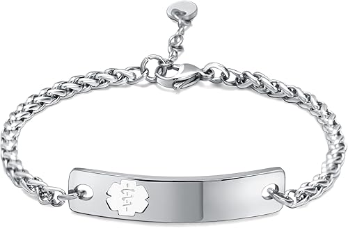 Pulseras de alerta médica personalizadas para mujer, pulsera de identificación de emergencia personalizada para mujer, pulsera de identificación de