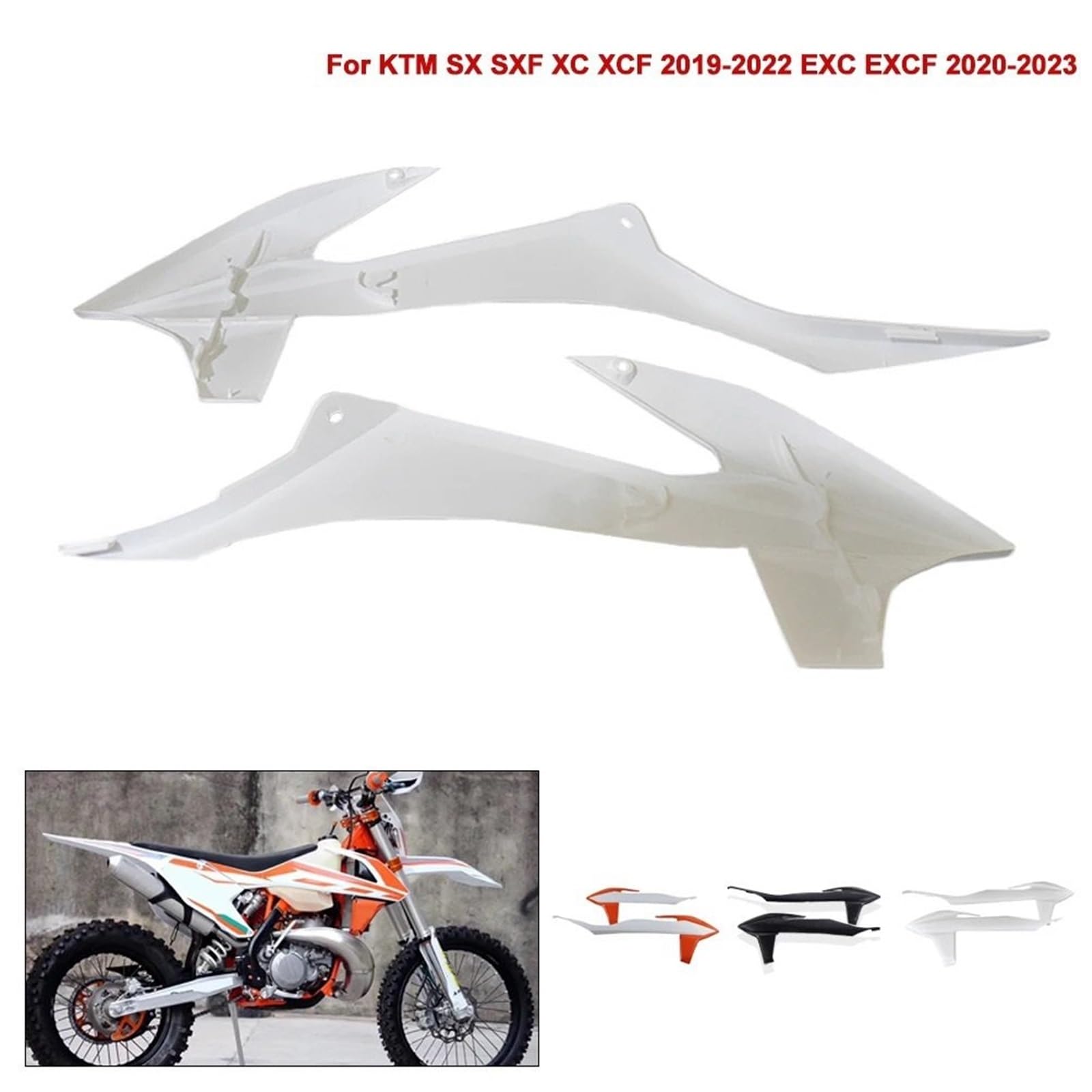 Płyta ochronna zbiornika Pasuje do SX SXF XC XCF EXC EXCF XCFW XCW 2019-2023 osłona zbiornika paliwa motocykla obudowa owiewki pokrywa lewa prawa strona(White)