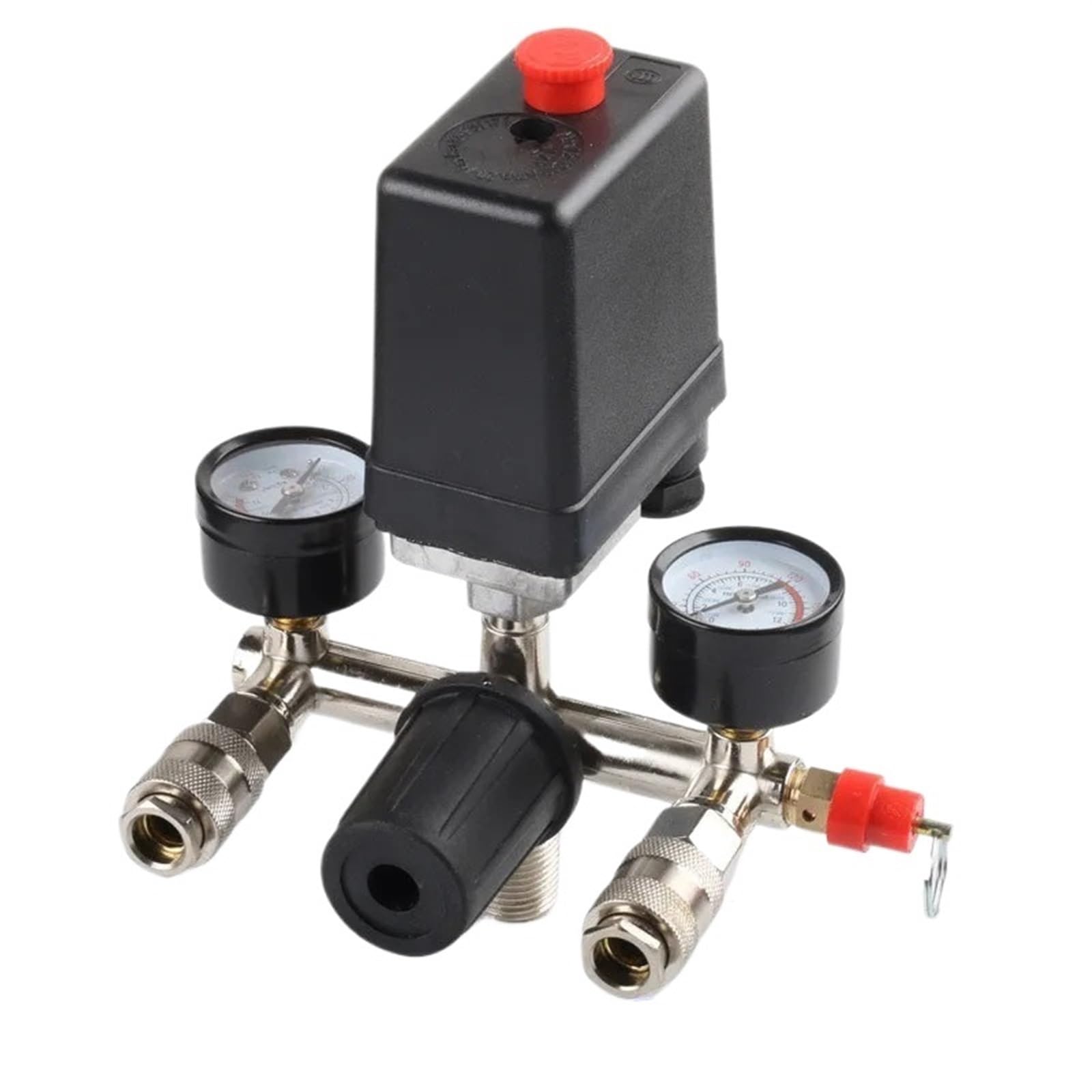 Bomba de compresor de aire de 220 V/380 V 90-120 psi con interruptor de presión, válvula de control, regulador de alivio del colector con manómetro (color: 220 V)