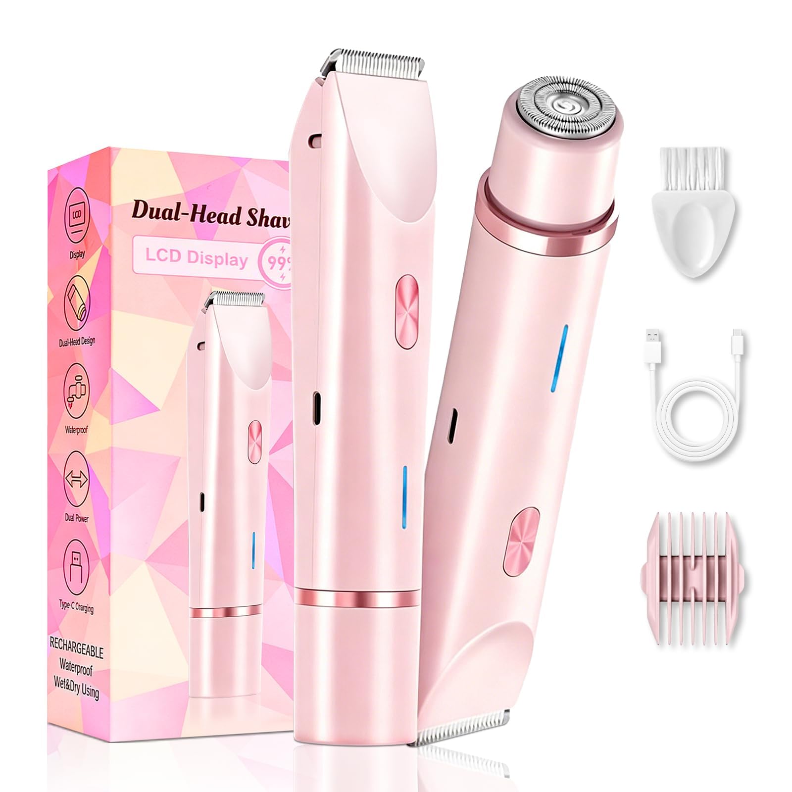 Rasoio elettrico 2 in 1 per bikini da donna, colore rosa