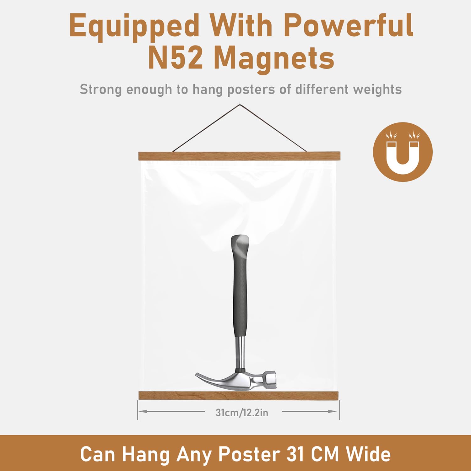 ZOLGINAH 3 Pezzi 31 Cm Supporti per Poster A3, Supporto Magnetico per Poster, Cornice in Legno di Teak per Appendere Poster