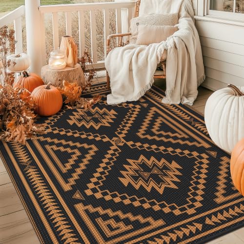 Image of GENIMO Fall Decor Outdoor Rug, Plastic Rugs for Patio, 6'x9' Onyx Orange