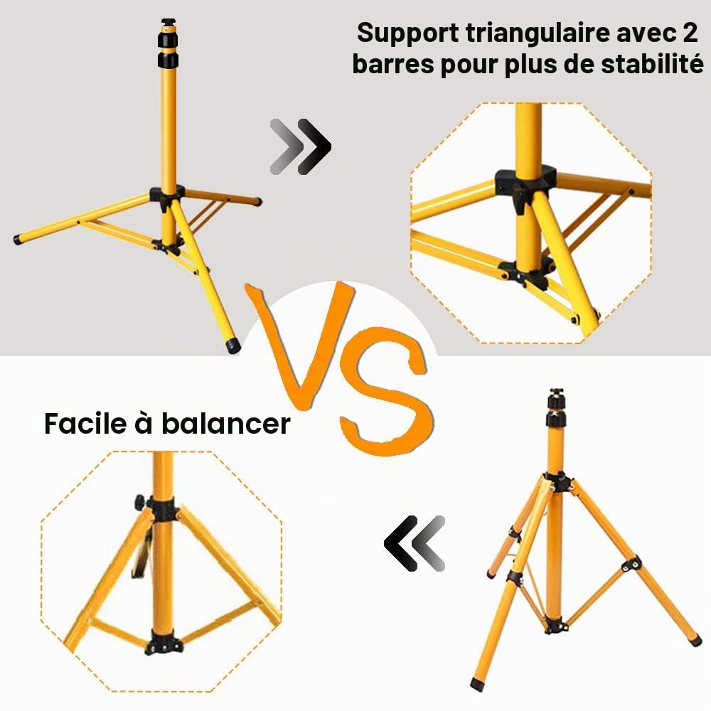 Trépied de chantier télescopique LED acier hauteur réglable 1,60 m