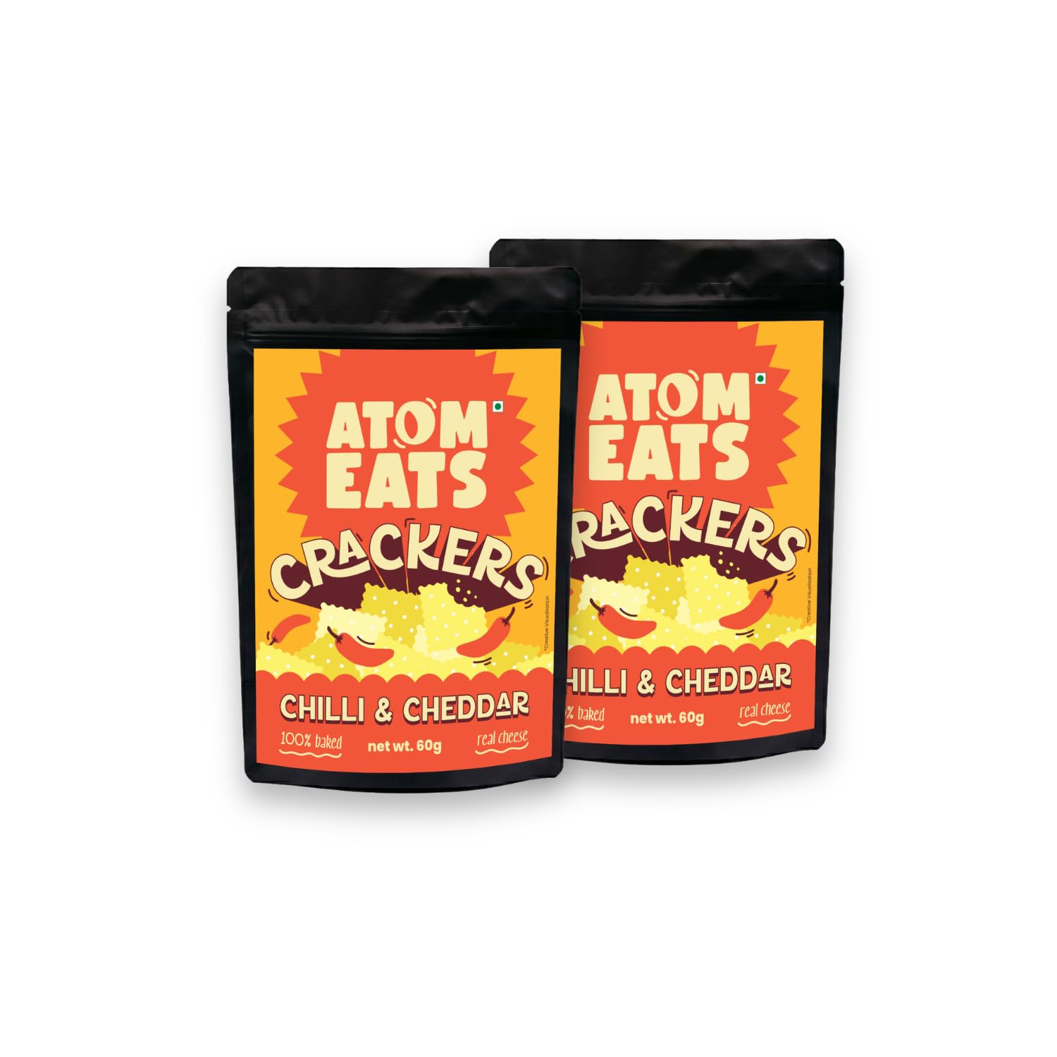 Atom Eats Chilli & Cheddar Crackers - 60g (Pack of 1) | Baked Cheddar Cheese Crackers with a Chilli Kick | Light & Crunchy Snacks, Perfect for Travel, Parties, Movies - Chatpata Flavor, Ideal for Namkeen Lovers - Snack Pouch | Imported Quality |-image-46