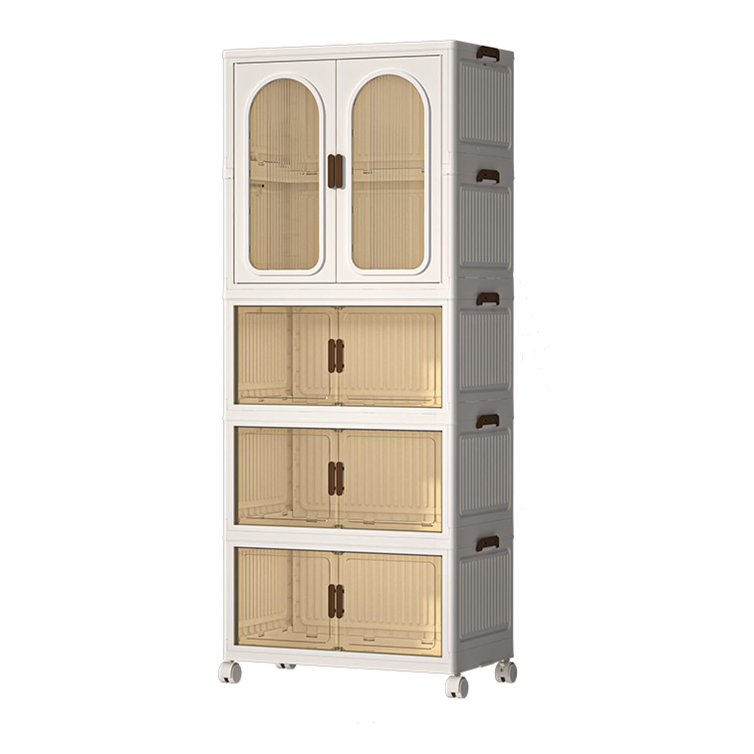Faltbarer Kleiderschrank mit Rollen, 455L, 4 Ebenen Kunststoffschrank, Transparente Türen, Staubdicht & Feuchtigkeitsbeständig, 70 x 40,5 x 136 cm