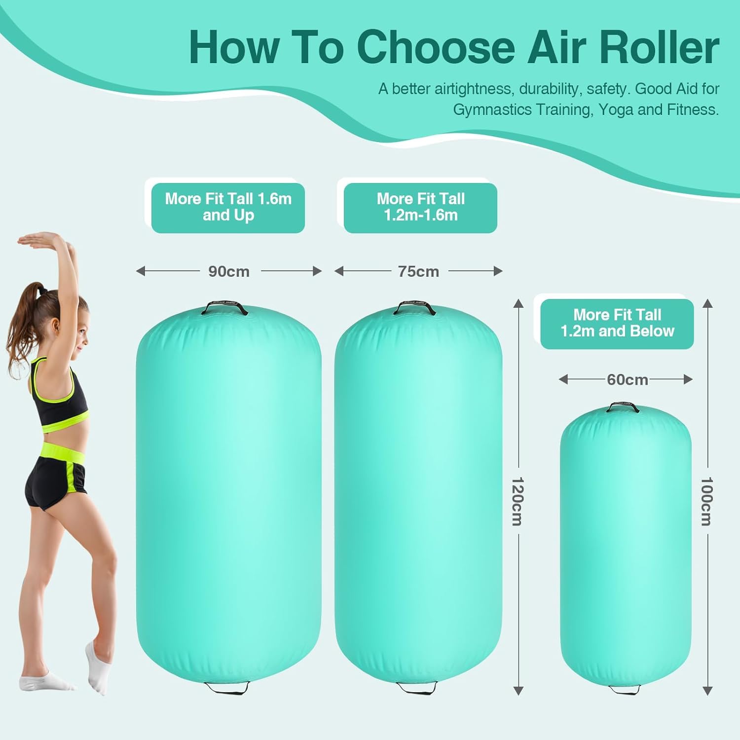 Air Roll Colchoneta Gimnasia Artística Rodillo Hinchable 100/120cm con Bomba
