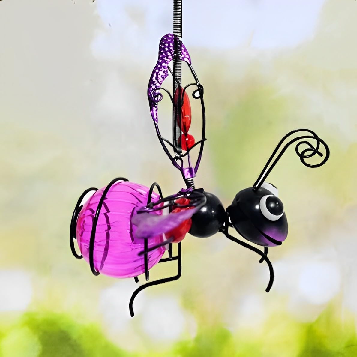 Solar Powered Hanging Butterfly Light-Solar Fairy Lights with Bouncy Springs,Fairy Garden Accessories Outdoor for Porch,Backyard,Balcony (Purple)