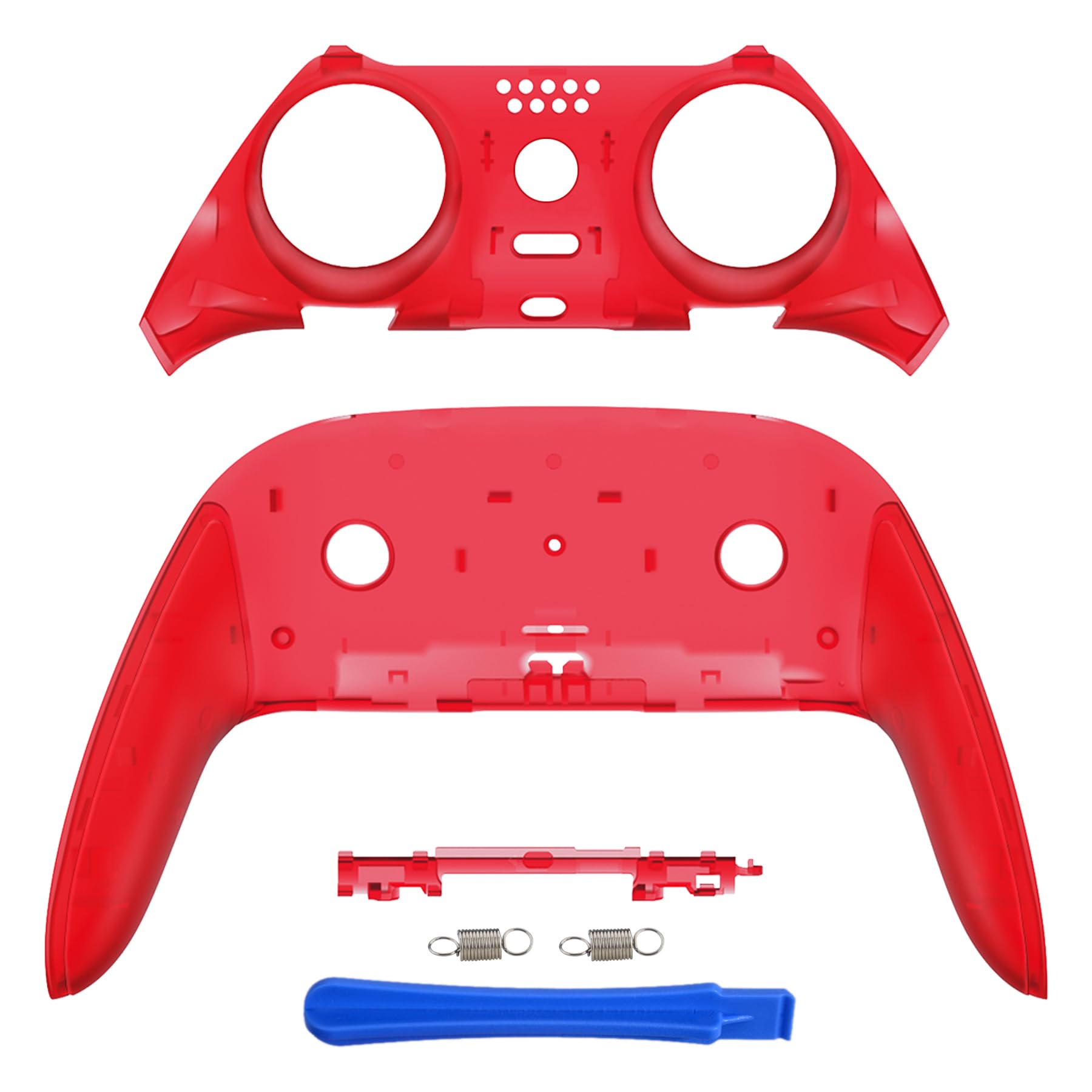 eXtremeRate Top Bottom Decorative Trim Shell Compatible with p s 5 Edge Controller DIY Replacement Front Back Clip Shell, Custom Clear Red Plates Cover Compatible with p s 5 Edge Controller