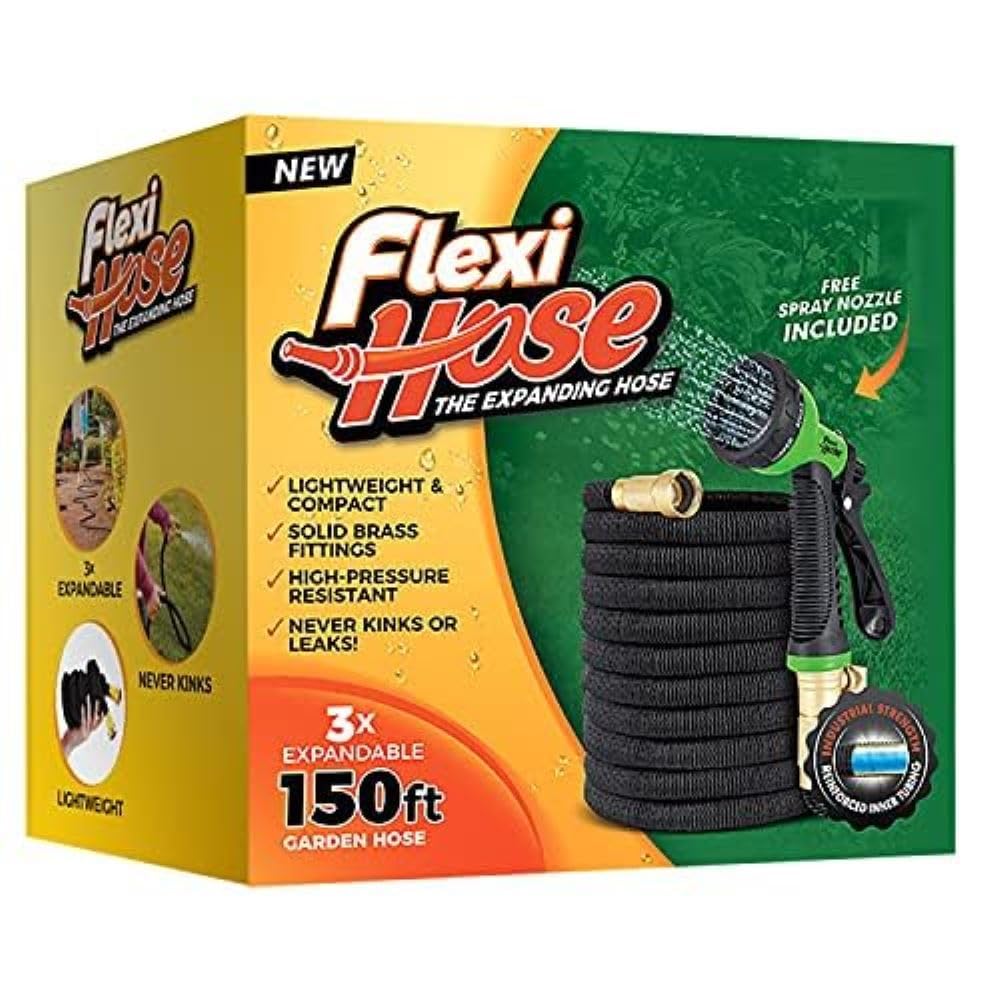 Flexi Hose Leichter erweiterbarer Gartenschlauch, knickfrei, flexibel, 3/4 Zoll massive Messingbeschläge und doppelter Latexkern (4,5 m, schwarz)