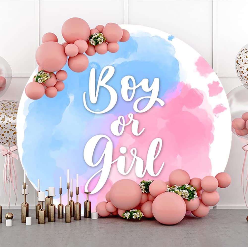 200cm Sfondo Ragazzo o Ragazza Rotondo Bambino Genere Rivelare Doccia Cerchio Fotografia Copertura Acquerello Blu Rosa Inchiostro