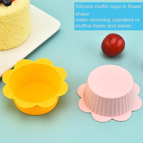Miniatura 6 de Zoofen 24 forros de silicona reutilizables para magdalenas, moldes para cupcakes para bodas, cumpleaños, fiestas (forma de flor D)