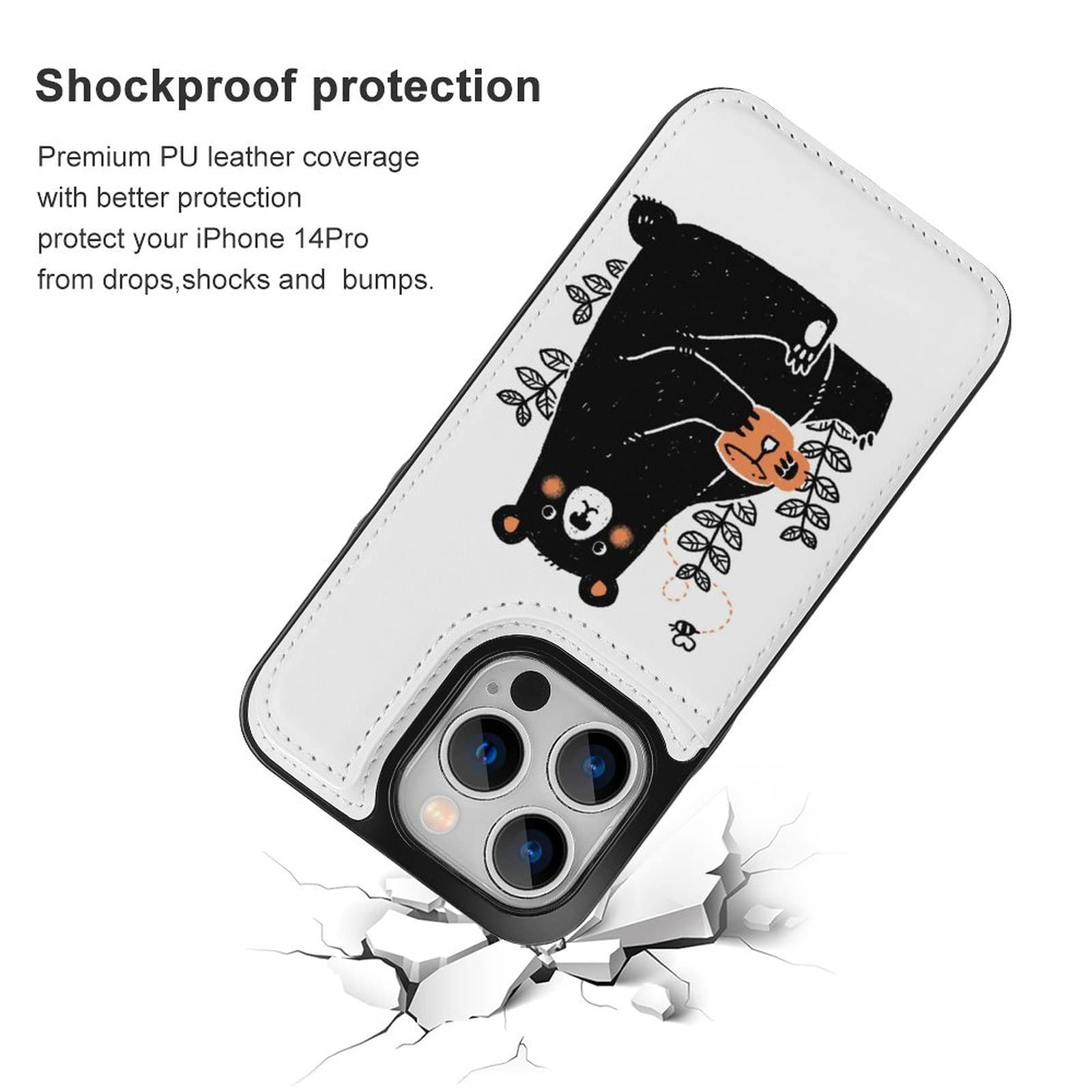 Amazon.co.jp: iPhone 14 Proケース 可愛い アニメ くま 黒い熊柄 手帳