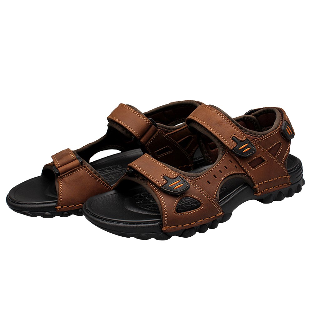 rismart Hombre Punta Abierta Casual Gancho y Bucle Intemperie Trekking Cuero Sandalias Zapatos