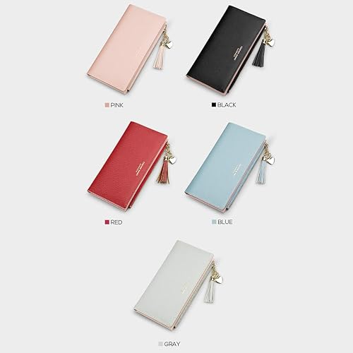 Miniatura 8 de Carteras para mujer delgada monedero largo señoras monedero lindo cuero niña delgado embrague gran capacidad, Rosado, Cartera con tarjetero