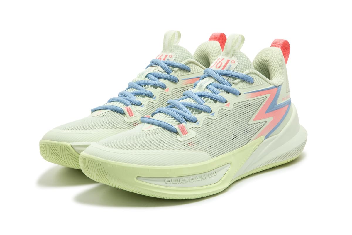 361° BIG3 TEAM 2 SE Men’s Basketball Shoes – Lightweight High-Performance Court Sneakers White & Grey / Melon Green & Light Coral 45 EU