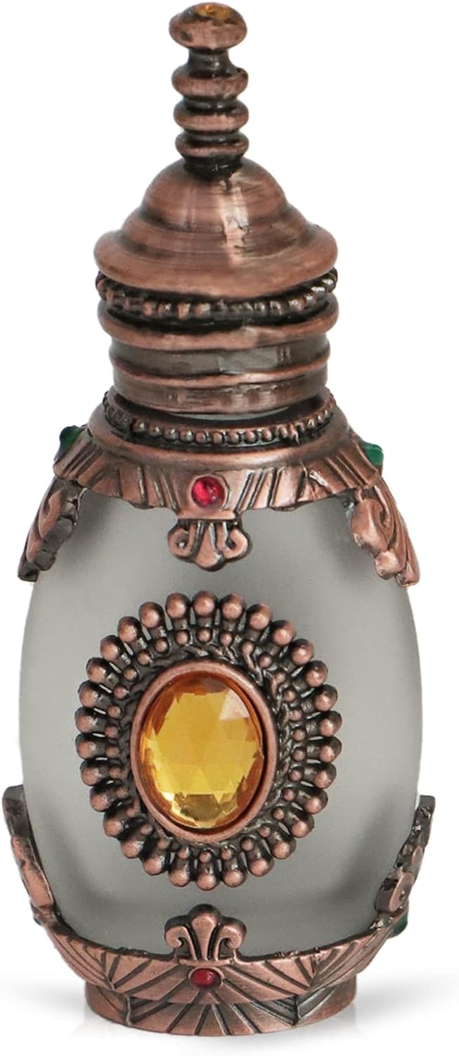 LRTJ Egyptian Style Enameled Metal and Glass Perfume Bottle