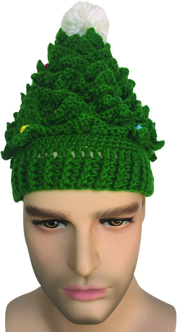 Kafeimali Unisex Christmas Winter Knitted Crochet Beanie Santa Hat Bearded Caps Green