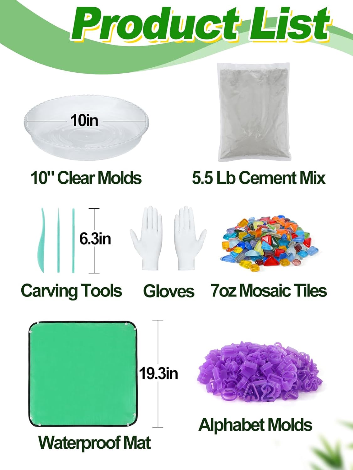 All-in-One 10in Stepping Stone Kit - Includes Cement Mix, Concrete & Letter Molds, Mosaics, Carving Tools, Gloves & Mat, Make Your Own Stepping Stones Outdoor for Garden Walkway Mother's Day