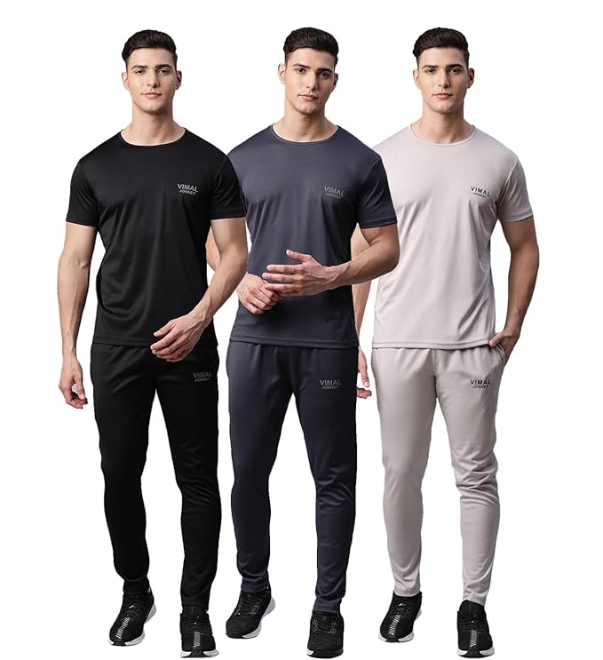 Mack Jonney Dryfit Solid Lycra Tracksuit Co-ord Sets for Men (Pack of 3)-DRYFIT_T_D10_BLK_GRY_L.GRY_06-P