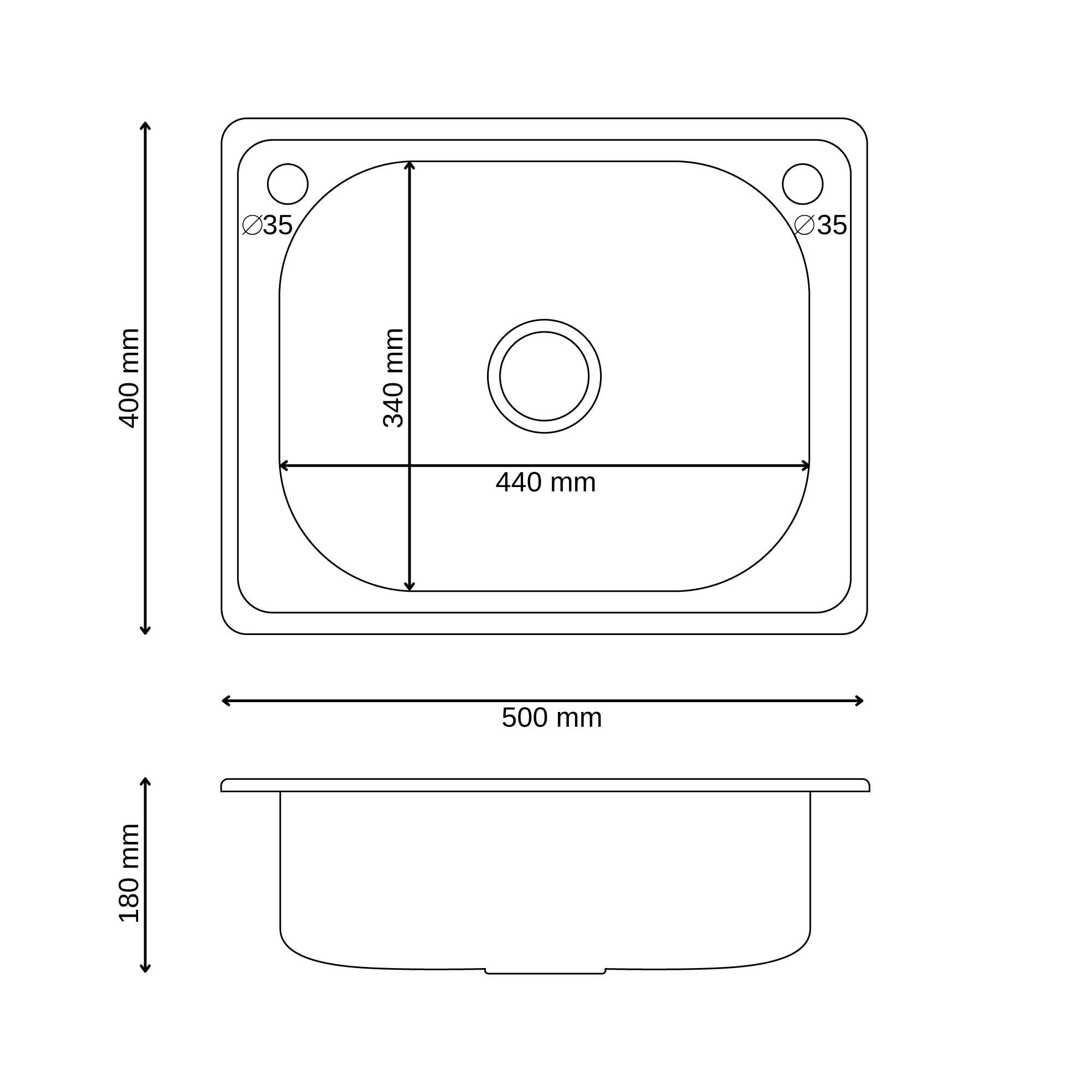 ANW HOME Evier Cuisine 50x40 cm, Evier Inox 1 Bac à Encastrer, Finition Anti-Rayures, Épaisseur 1 mm, avec Siphon