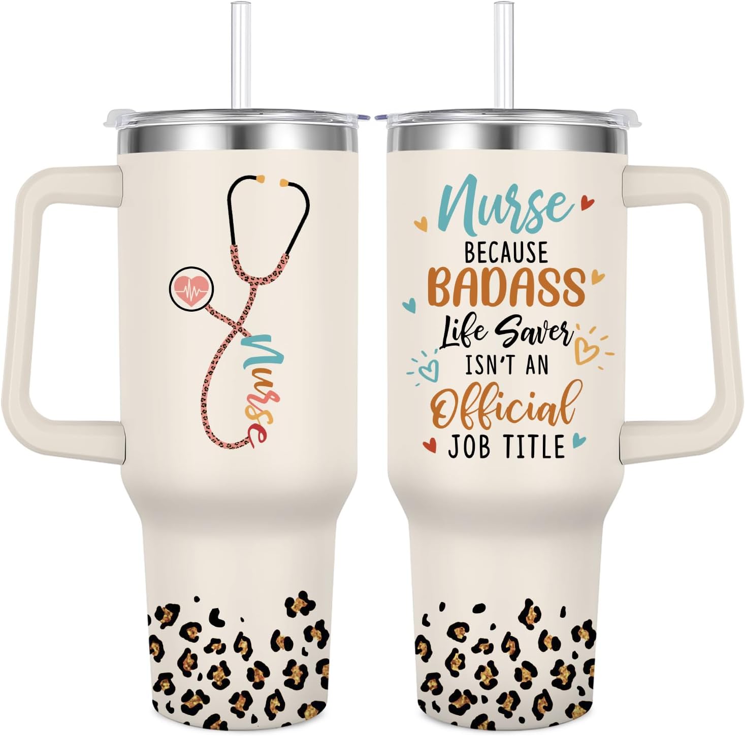 Nurse Tumbler 40 oz for Women,Nurse Water Bottle Stainless Steel with Handle Straw Lid for Nurses Week Present, Nurse Appreciation Present