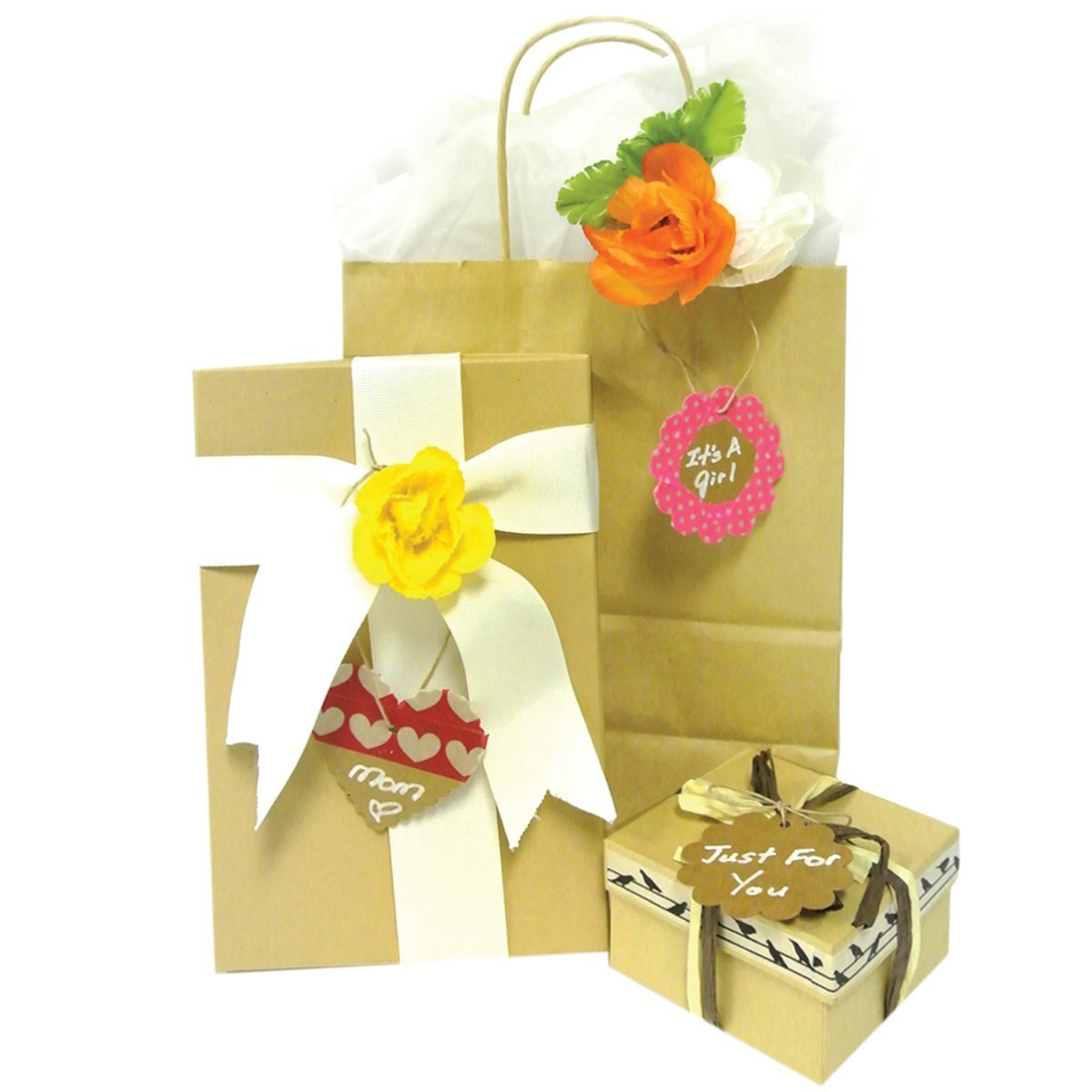 Wrapables 50 Geschenkanhänger, Kraftpapier, zum Aufhängen, mit kostenlos geschnittenen Schnüren für Geschenke, Basteln und Preisschilder, Kleiner gewellter Rand (weiß)