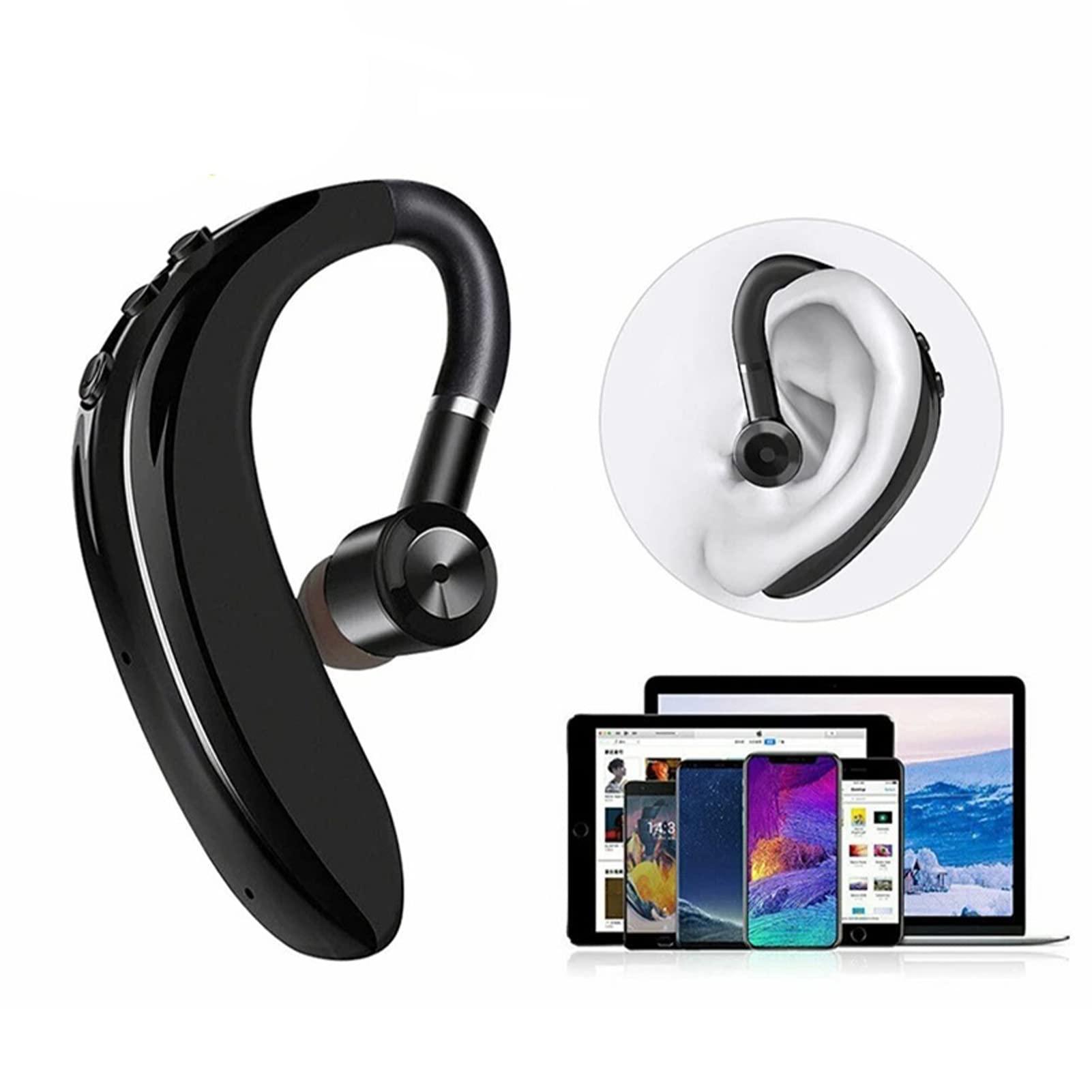 Auricolare Bluetooth 5.2, Auricolare Bluetooth 5.2 Wireless a Orecchio Singolo, Microfono HD Incorporato, Design Ergonomico, Orecchio Sinistro e Destro Universale, per Tablet