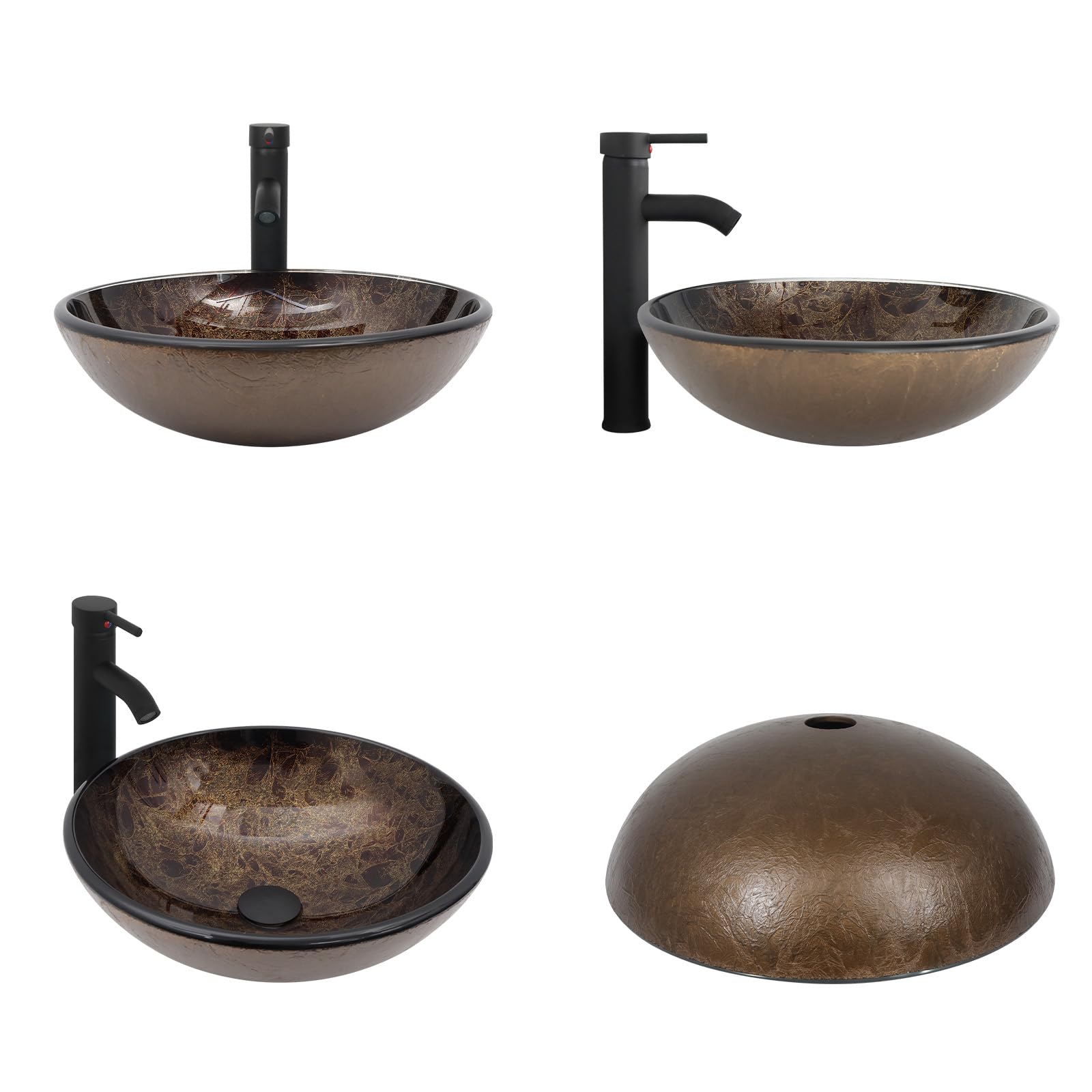 YU YUSING Waschbecken Aufsatzwaschbecken Hand Waschschale Wasserhahn Ablaufgarnitur Set, Waschplätze Glas für Bad Küche Gäste WC Badezimmer, 42 x 42 x 14 cm