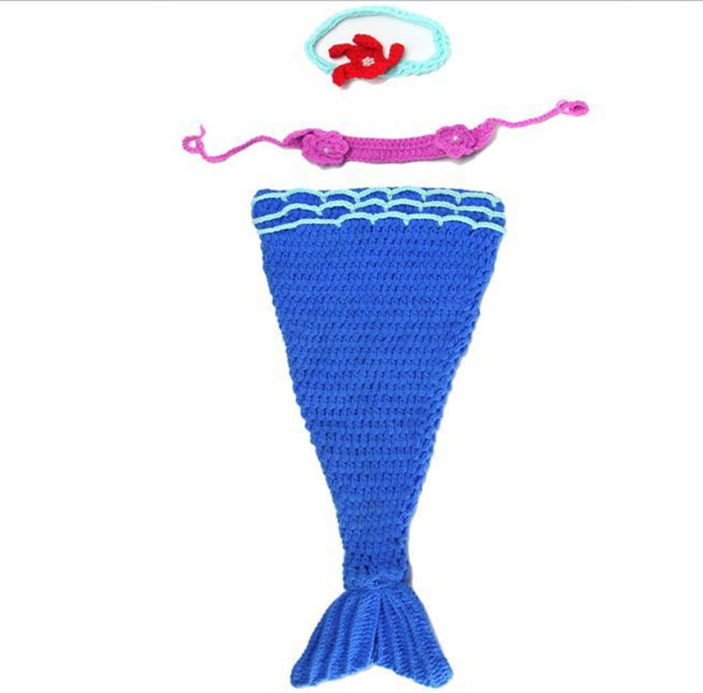 Crazy Genie Newborn Baby Girl Clothes Set Crochet Mermaid Costume Set Photography Props Photo Prop Outfits Infant Crochet (Blue)