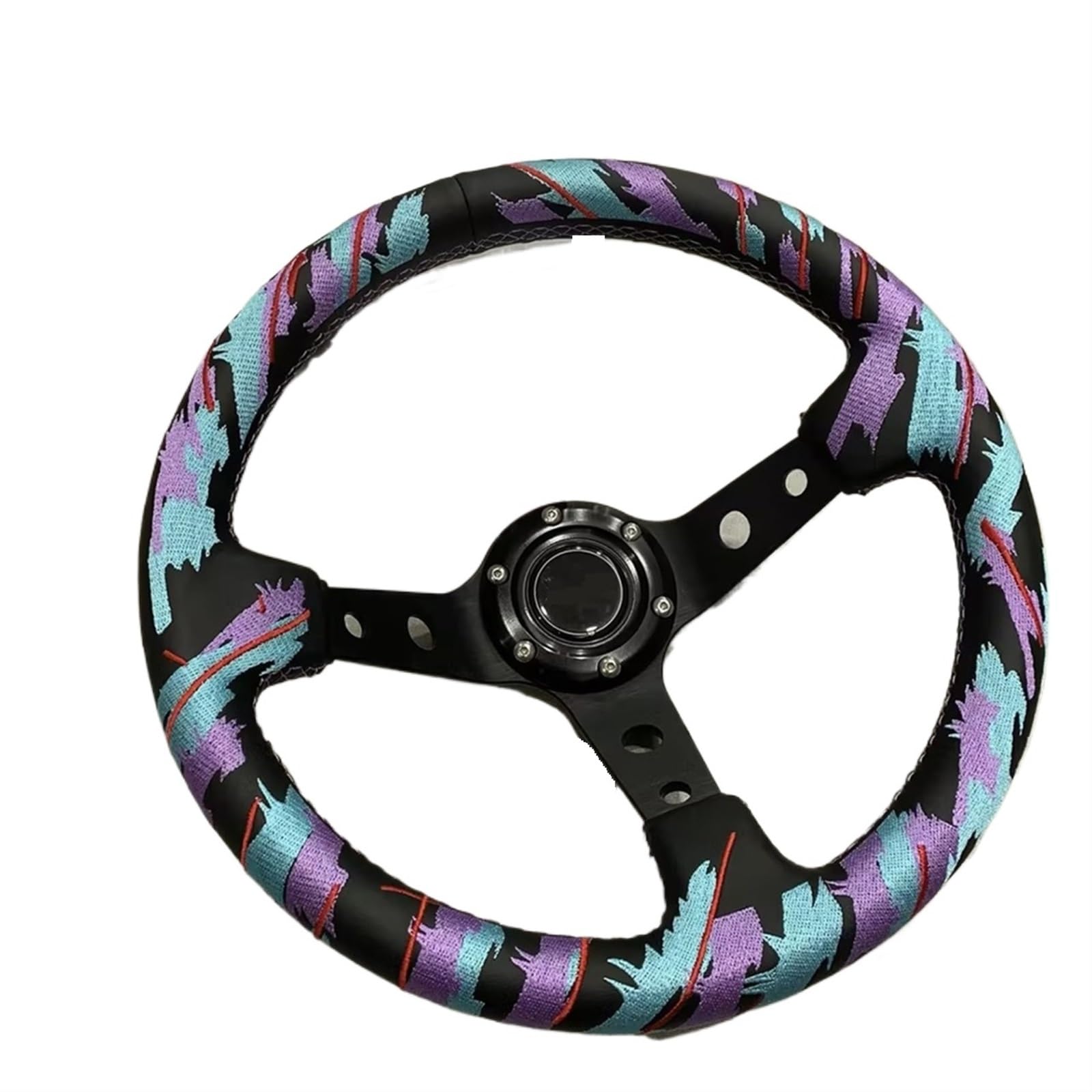 Volant Support en aluminium de 330 mm de diamètre, matériau en cuir microfibre, volant de course sportif modifié avec broderies