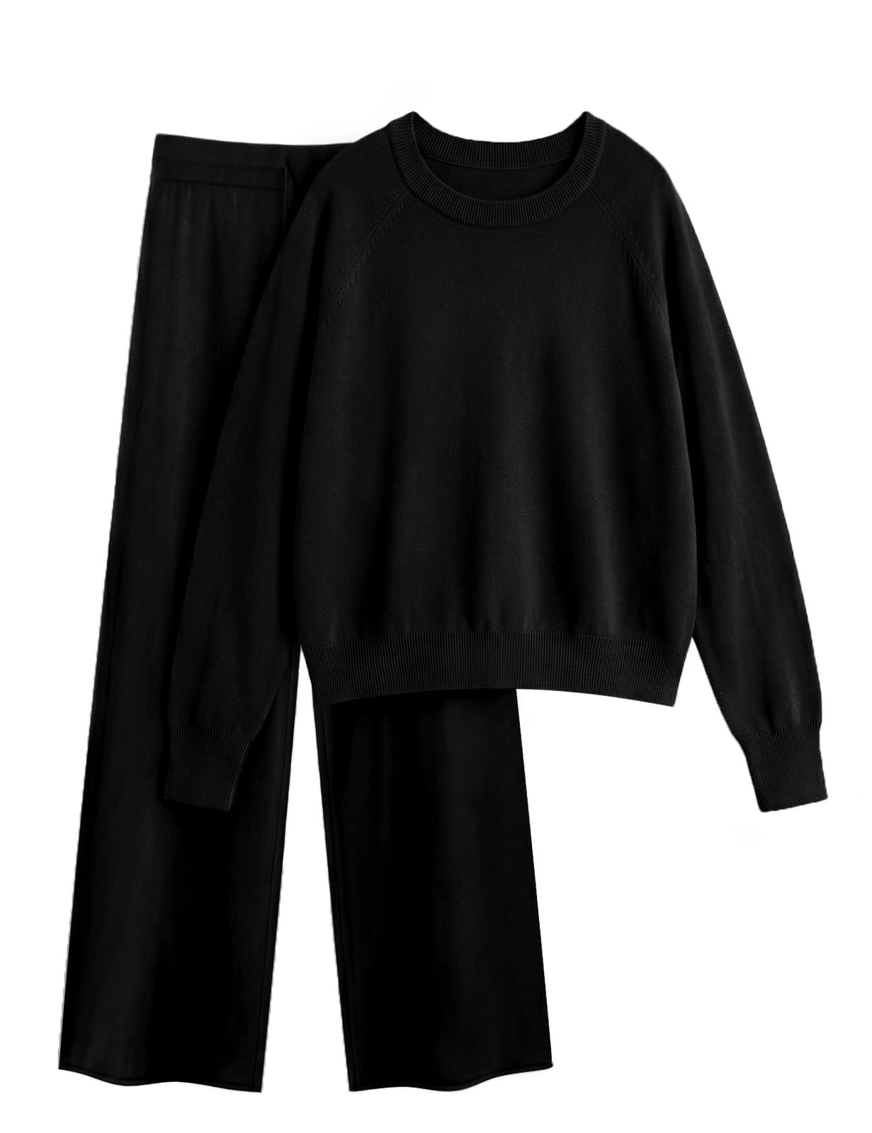 Zweiteiler Damen Strick Hausanzug Kuschelig Herbst | Oberteil Langarm, Rundhalsausschnitt, Hohe Taille, Loungewear Set, Hausanzug, Schlafanzug Winter, Homewear, Herbst