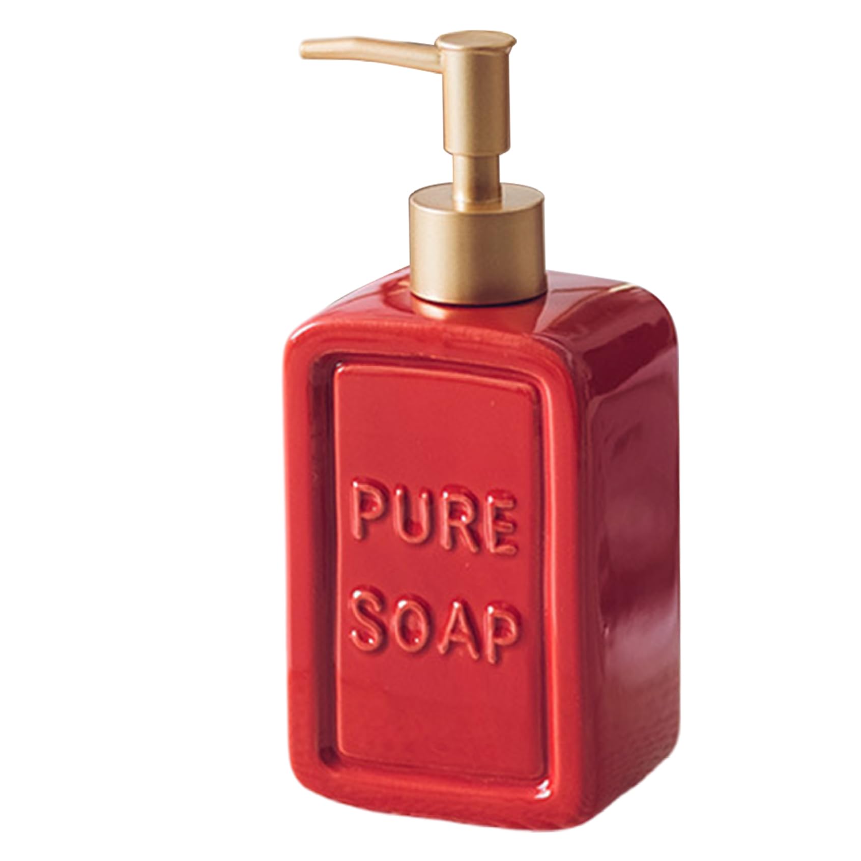 Monwssoe Lotion Soap Dispensers, Ceramic Soap Dispenser, Red Square Dispenser with Gold Pump, Elegant Foam Bottle for Bathroom or Kitchen Countertop, 16oz Capacity