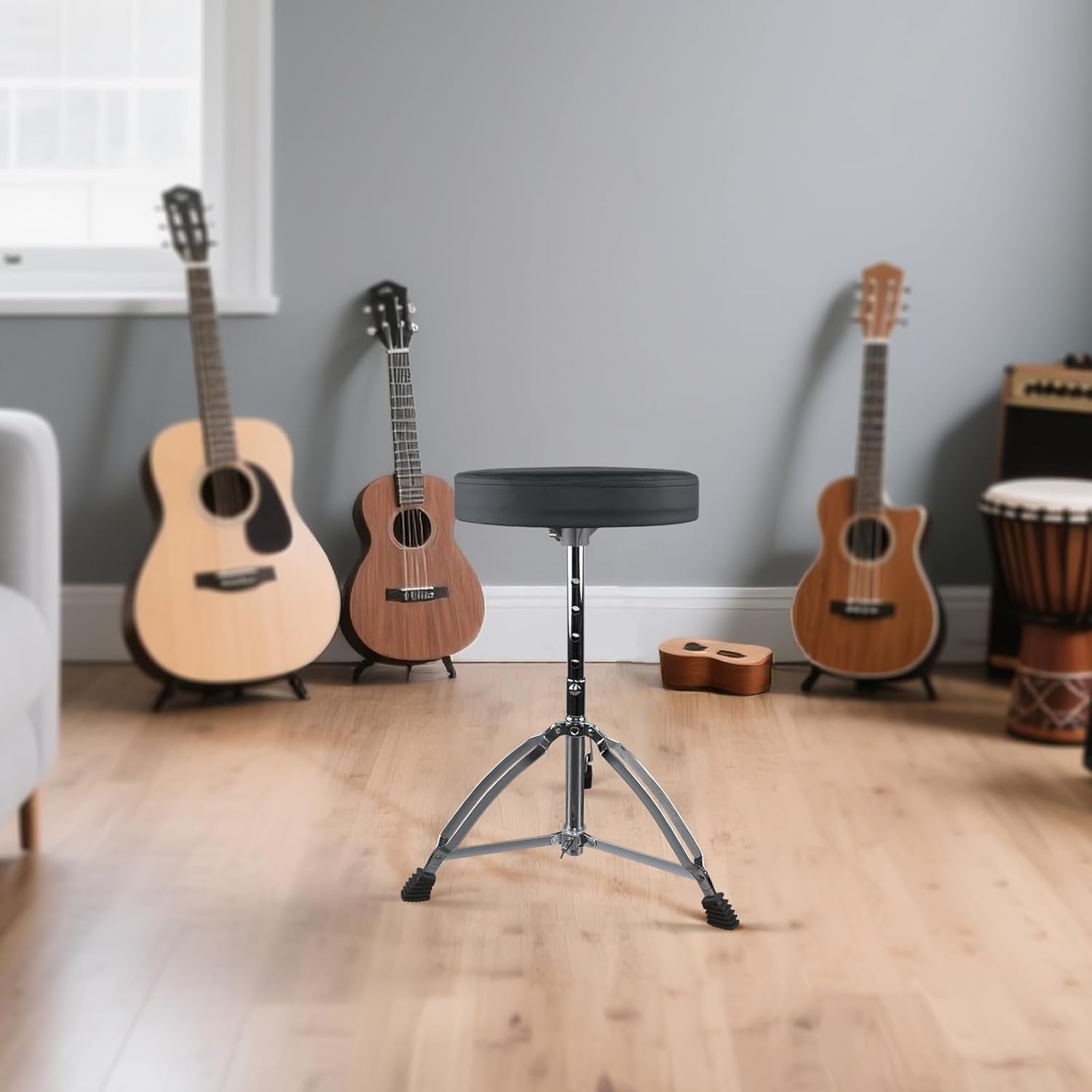 Drum Throne Heavy Duty - 40-58cm Höhenverstellbar, gepolsterter Drummer Hocker, doppelt verstärkte Anti-Rutsch Füße, 360° drehbar für Kind und Anfänger