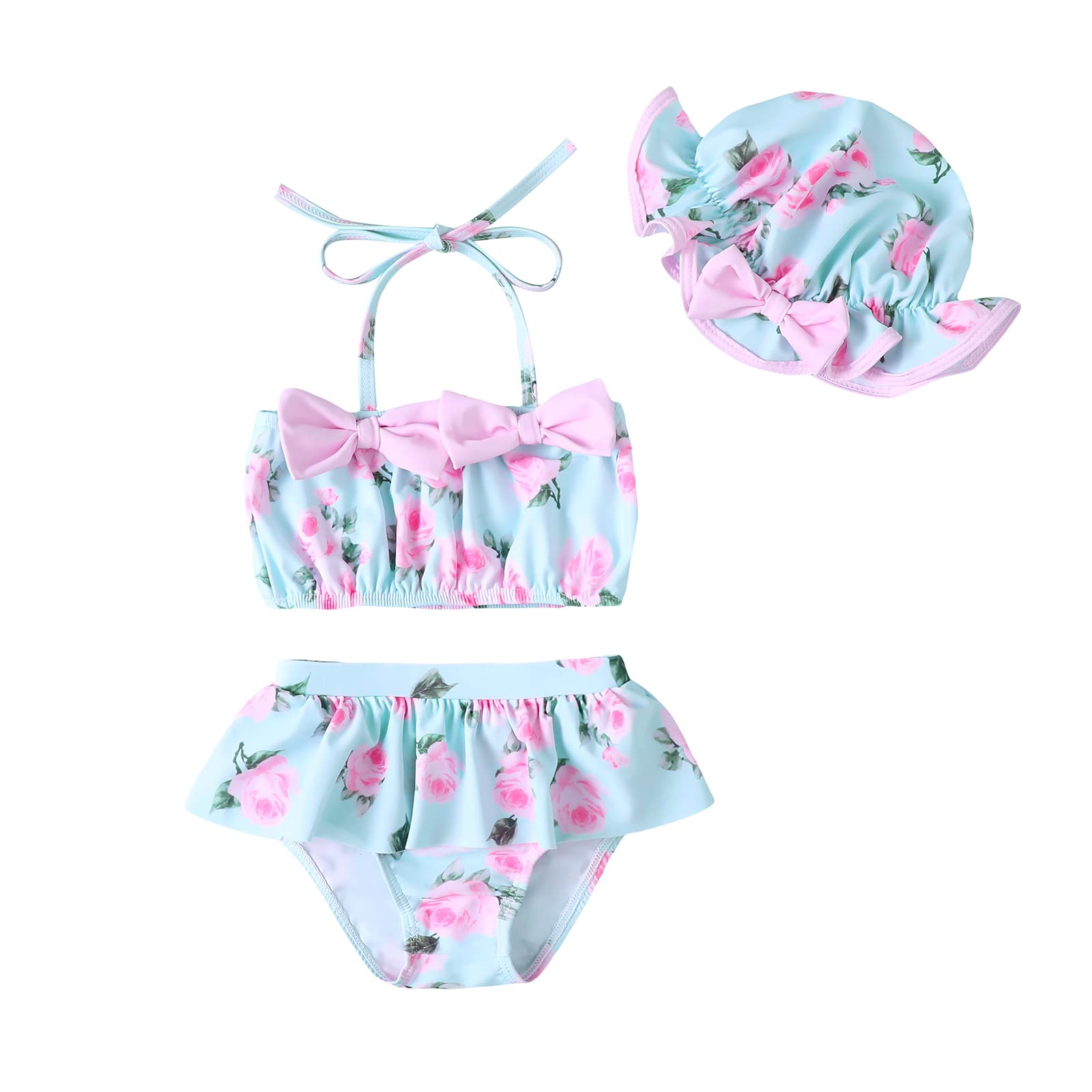 Baby Girl Summer Swimsuit with Hat Toddler Girls Bikini Sets Infant Bathing Suit Beach Outfits